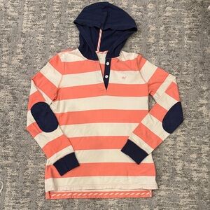 Vineyard Vines Kids Striped Hoodie in Coral and Navy